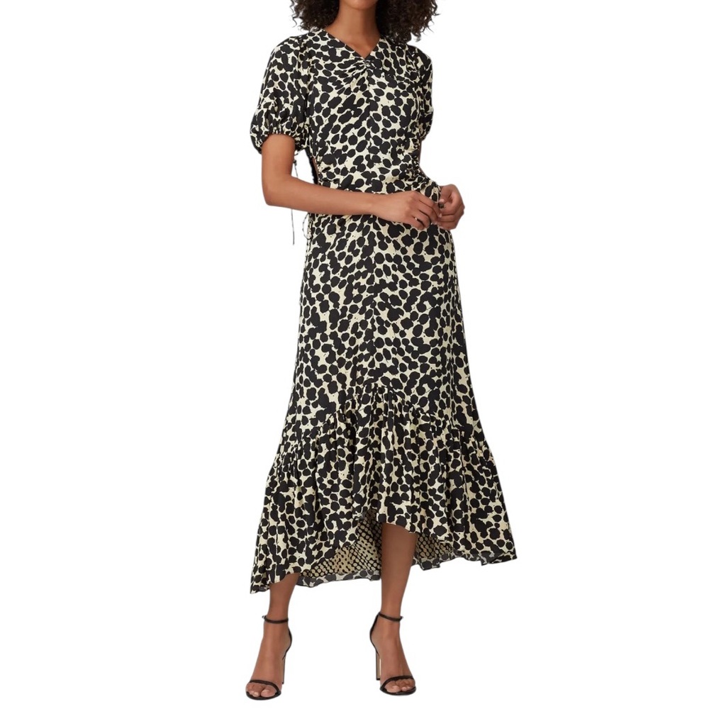 Proenza Schouler Printed‎ Short Sleeve Cinched Dress Womens 12 NWT Black Cream